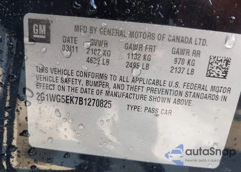 2011 Chevrolet Impala Lt from USA, damaged, VIN 2G1WG5EK7B1270825